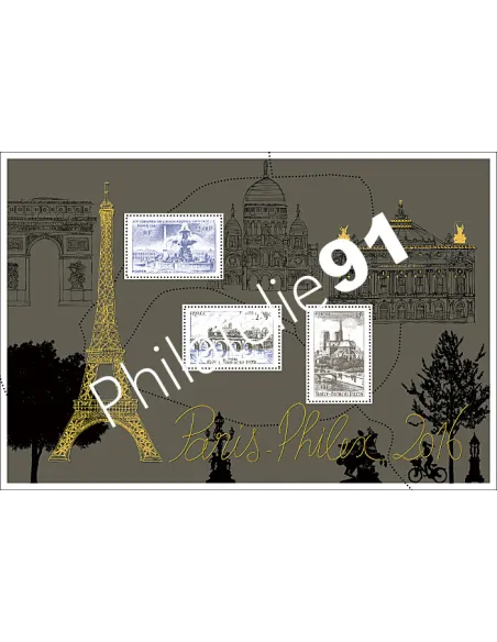 F5048 à 5050, Bloc doré Paris-Philex 2016,collection timbres France