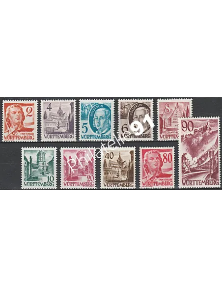 Wurtemberg - n° 28 à 37 - Timbres des Colonie françaises
