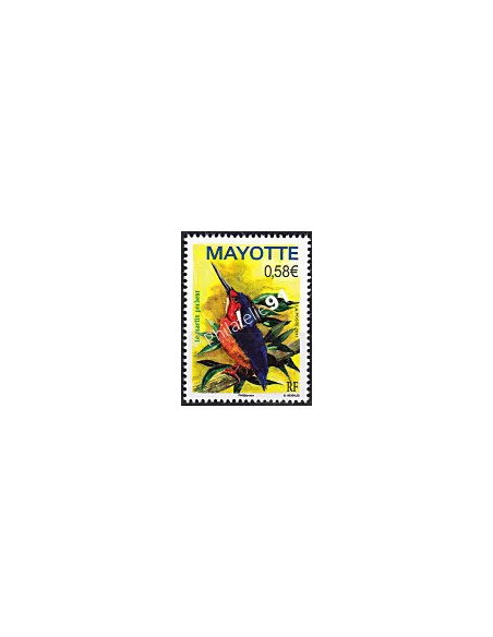 Timbre de Mayotte n° 249, oiseau, martin-pêcheur, timbres des Dom-Tom