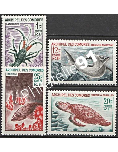 Comores n°35 à 38, faune marine, timbres des colonies françaises