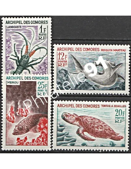 Comores n°35 à 38, faune marine, timbres des colonies françaises