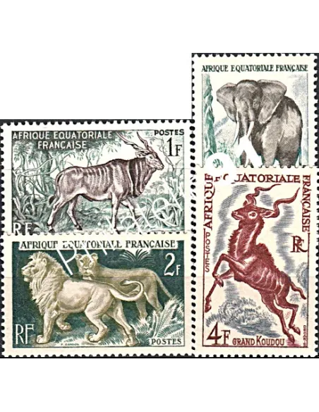 Timbres A.E.F. n° 238-241, Faune, timbres des colonies françaises