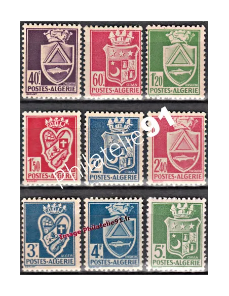 Timbres d'Algérie n° 175 à 183, Armoiries, timbres des colonies