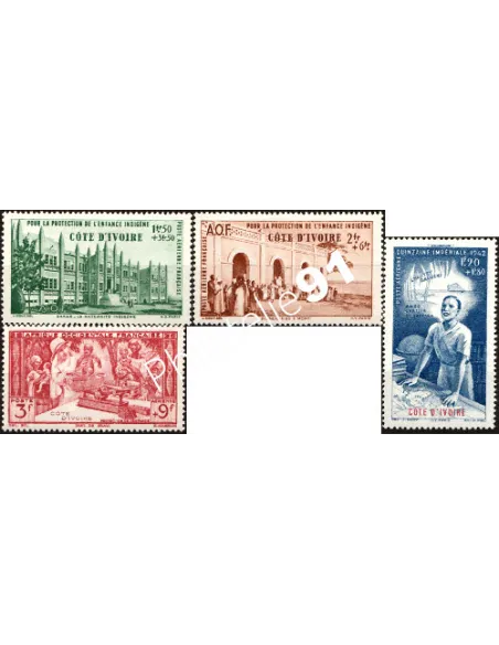 Timbres de COTE D'IVOIRE PA n° 6 à 9,Série P.E.I.Q.I., timbres colonies
