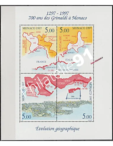 Timbres de MONACO - BF n° 76 - Évolution géographique du Territoire de la Principauté