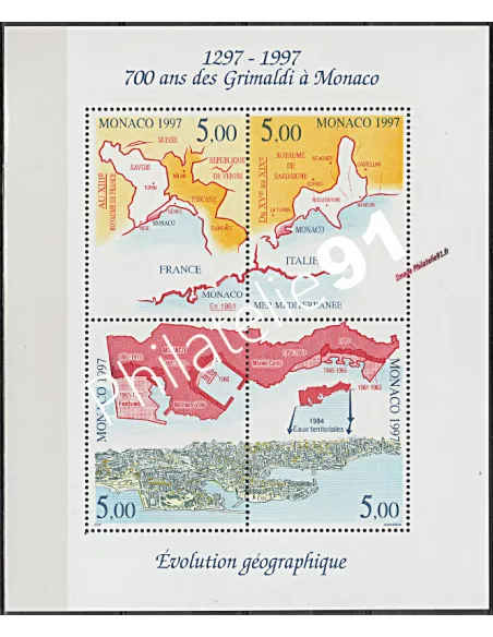 Timbres de MONACO - BF n° 76 - Évolution géographique du Territoire de la Principauté