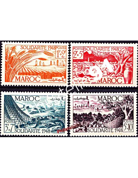 Timbres du Maroc n° 271-274, productions locales, timbres des colonies