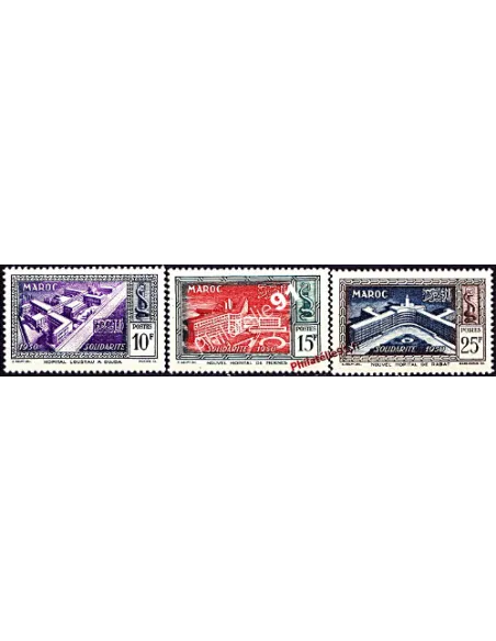 Timbres du Maroc n° 302 à 304 , hôpitaux, timbres des colonies