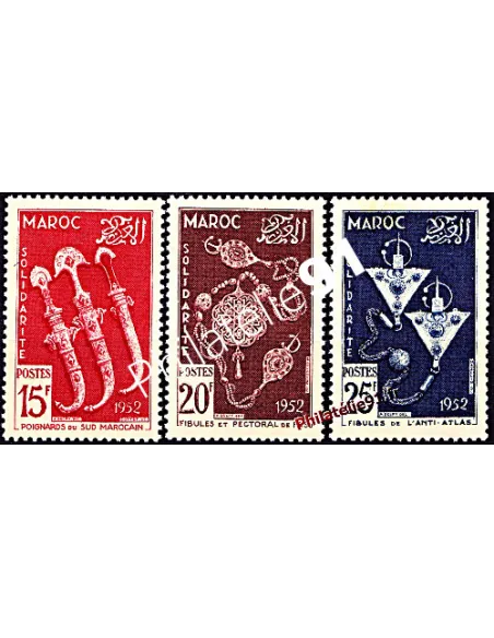 Timbres du Maroc n° 320 à 322 , orfèvrerie, timbres des colonies