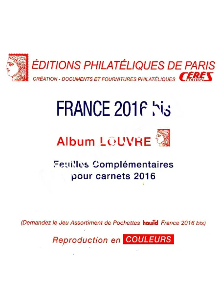 2016 - Cérès -    Feuilles France LOUVRE 2016 bis, pour carnets autocollants