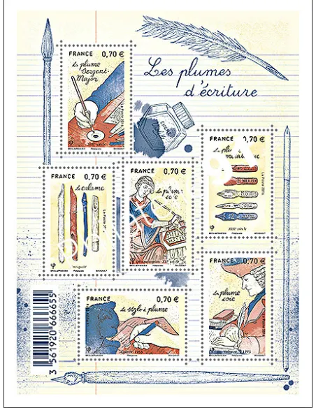 n° 5098 à 5103, Bloc Les plumes d'écriture, collection timbres France