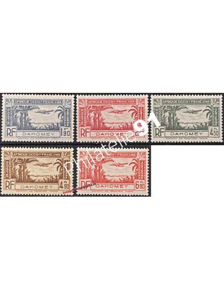 Timbres de Dahomey P.A. n° 1 à 5, Avion en vol, timbres des colonies