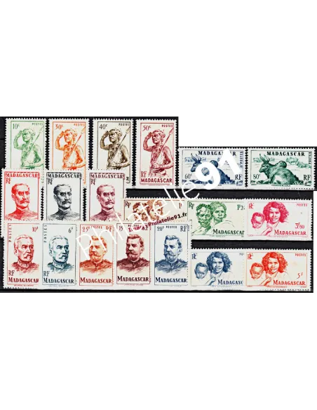Timbres de Madagascar n° 300 à 318 colonie Française