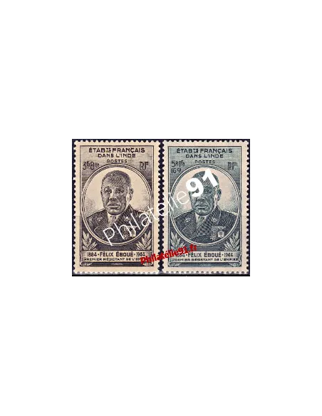 Timbres d'Inde n° 234 à 235, Gouverneur Eboué, timbres des colonies