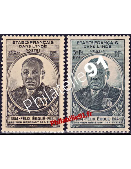Timbres d'Inde n° 234 à 235, Gouverneur Eboué, timbres des colonies