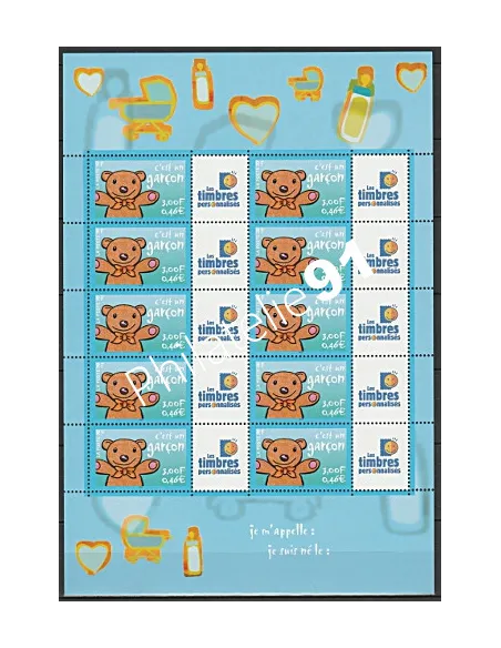 Feuille personnalisée n° 3431 perso, Timbres pour naissance, collection timbres de France