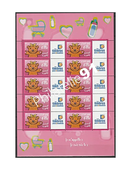 Feuille personnalisée n°3432 Perso, Timbres naissance, timbres France