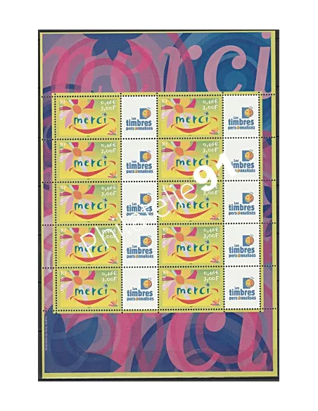 Feuille personnalisée n° 3433A LTP, Merci, collection timbres France