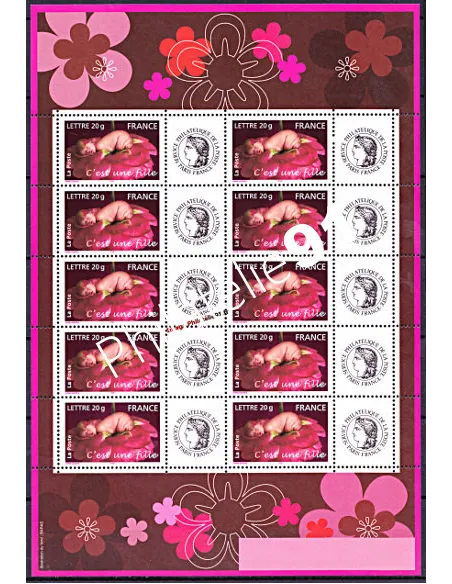 Feuille personnalisée n° 3804A,  C'est une fille, timbres France