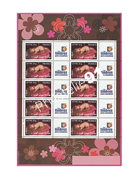 Feuille personnalisée n° 3804A,  C'est une fille, timbres France