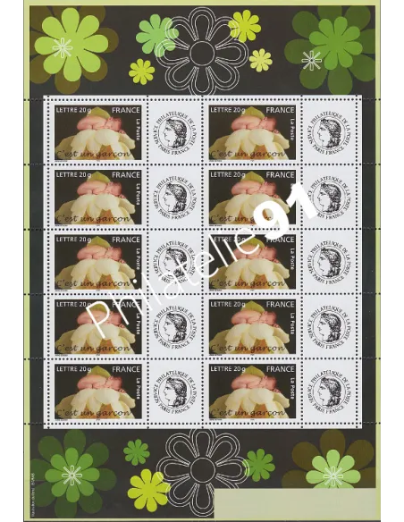 Feuille personnalisée n° 3804A,  C'est un garçon, timbres France