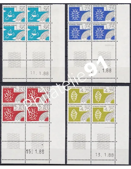 Coin daté sur Timbre Préo n° 198 à 201, Collection timbres France