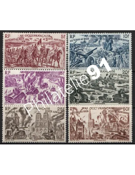 Timbre d'AOF P.A. n° 5 à 10, SérieTchad au Rhin, timbres des colonies