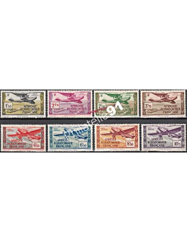 Timbres d'A.E.F. n° 1 à 8 Poste Aérienne, Colonies Francaises