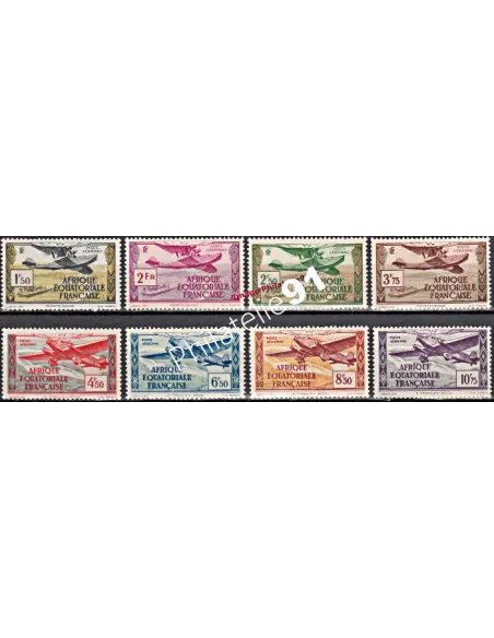 Timbres n° 1 à 8 Poste Aérienne A-E-F. Colonies Francaises