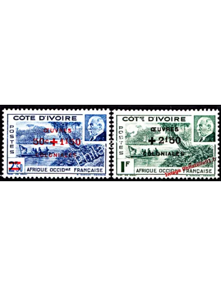 Timbres de Côte d'Ivoire n°175 et 176 surchargés, timbres des colonies