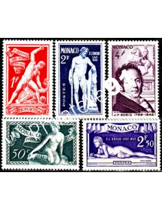 MONACO - n° 314 à 318 ** - Sculpteur F.-J. Bosio, timbres de Monaco