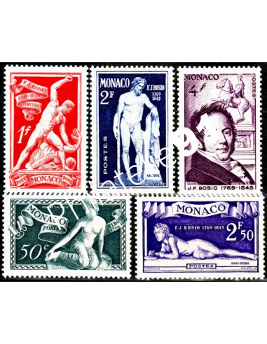 MONACO - n° 314 à 318 ** - Sculpteur F.-J. Bosio, timbres de Monaco
