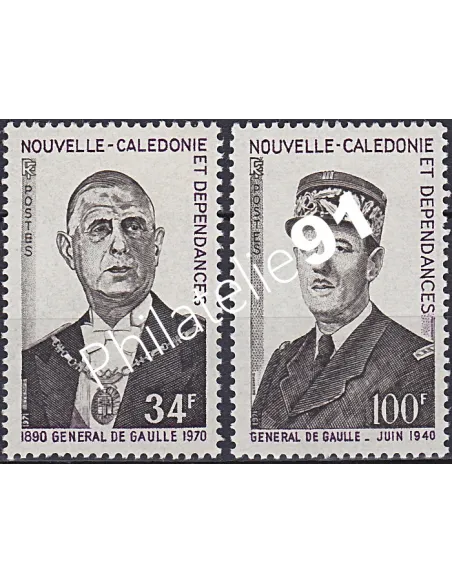 NOUVELLE CALEDONIE, n° 377 à 378, général de Gaulle, timbres Dom-Tom