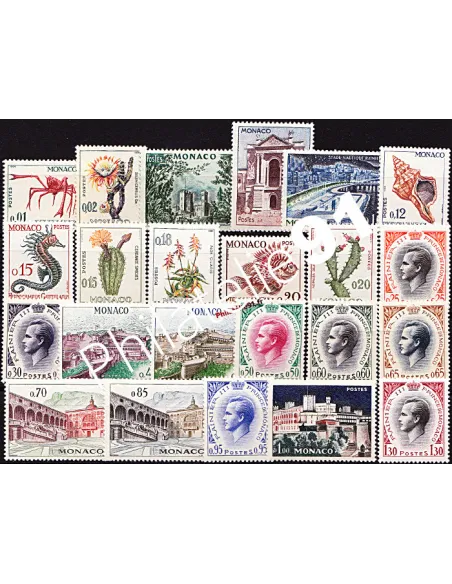 Timbres de Monaco n° 537A à 550 A - Prince Rainier III, faune, flore etvues