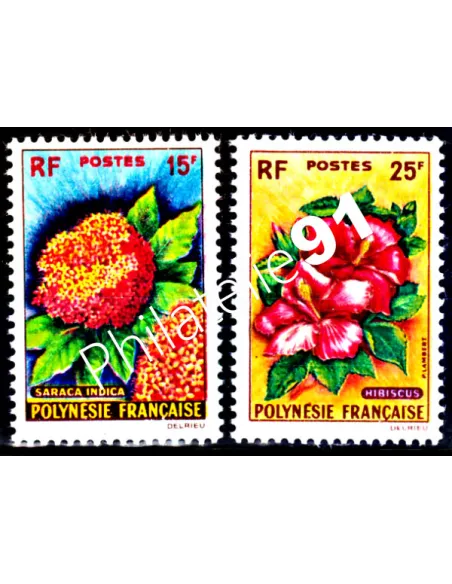 POLYNESIE - n°  15 - 16 - FLEURS - HIBISCUS - Timbres Dom Tom