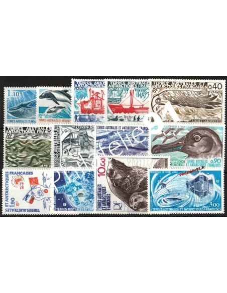 Timbres des T.A.A.F. Année complète 1977 poste + poste aérienne, timbres des DOM TOM