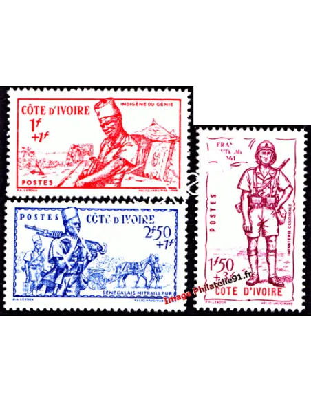 Timbres de Côte d'Ivoire n° 162 à 164, timbres des colonies