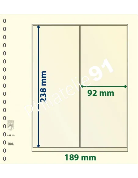 LINDNER - Paquet de 10 Feuilles neutres LINDNER-T - 2 bandes verticales pour roulettes et carnets