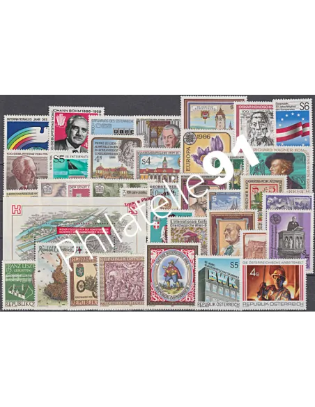 Timbres d'AUTRICHE, Année complète 1986, timbres d'Europe