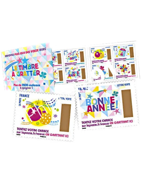 Carnet 1490, les timbres à gratter, Plus que des vœux , timbres France