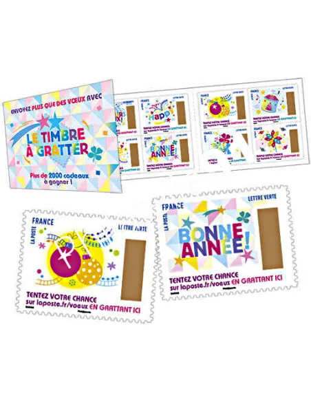 Carnet 1490, les timbres à gratter, Plus que des vœux , timbres France