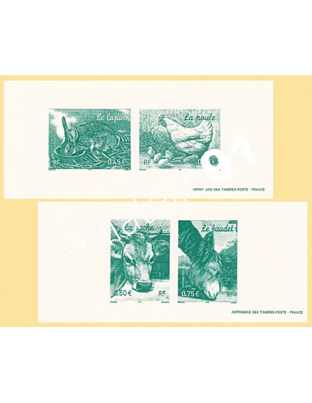 Gravures des timbres  n°3662 à 3665 - Collection timbres France