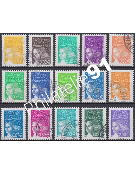 Timbre n° 3443 à 3457 oblitéré, collection timbres France