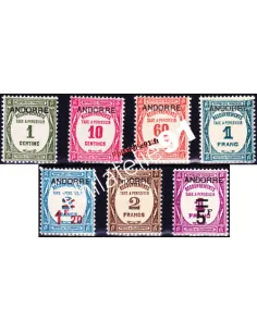 Timbres Taxe d'Andorre Français n° 9 à 15 - Timbres de 1927-31 surchargés
