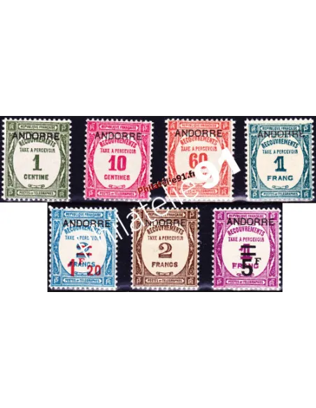 Timbres Taxe d'Andorre Français n° 9 à 15 - Timbres de 1927-31 surchargés