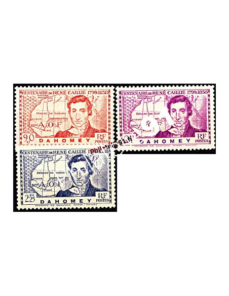Timbres de DAHOMEY n° 110 à 112,explorateur René Caillié, timbres des colonies