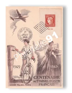 FRANCE - n°  841 (timbre non dentelé, bordure dentelée) oblitéré sur Carte Maximum - Centenaire du timbre français (250424-15)