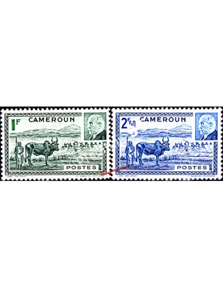 Timbres du CAMEROUN n° 200-201,Troupeau et Maréchal Pétain, colonies