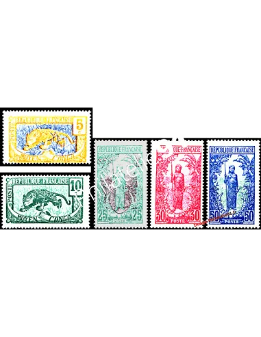 Moyen-Congo n° 67 à 71, panthère, femme Bakalois, timbres des colonies
