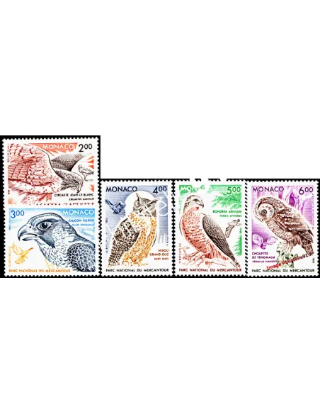 Timbres de Monaco n° 1855 à 1859 - Rapaces du Parc national du Mercantour